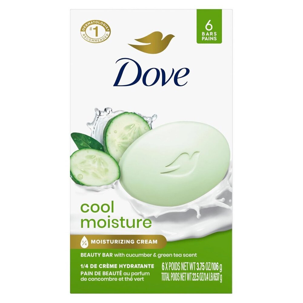Beauty Bar Soap Cool Moisture Cucumber & Green Tea Scent 6 Count for Refreshed S